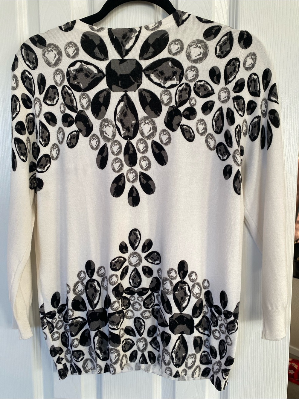 Joseph A White Cardigan with Black Gemstone Print and Rhinestone Buttons Size S - Picture 8 of 16
